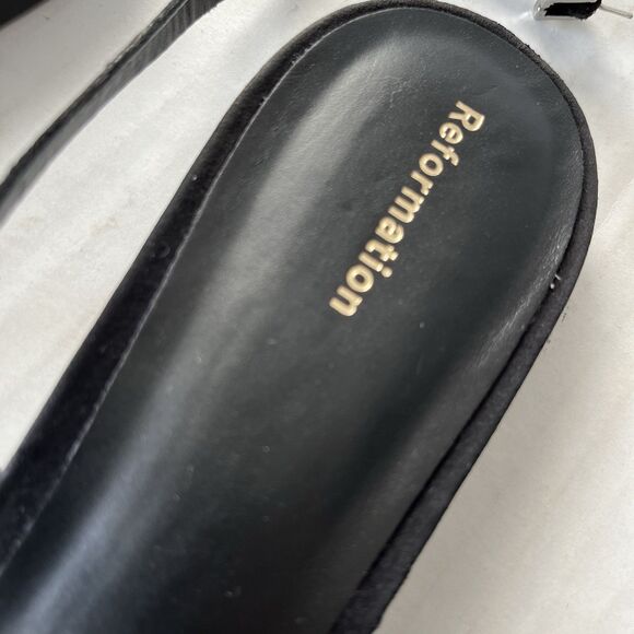 Reformation Maya Strappy Flat Sandals Sz 11 Ankle Strap Bow Detail Black Leather - Picture 9 of 15